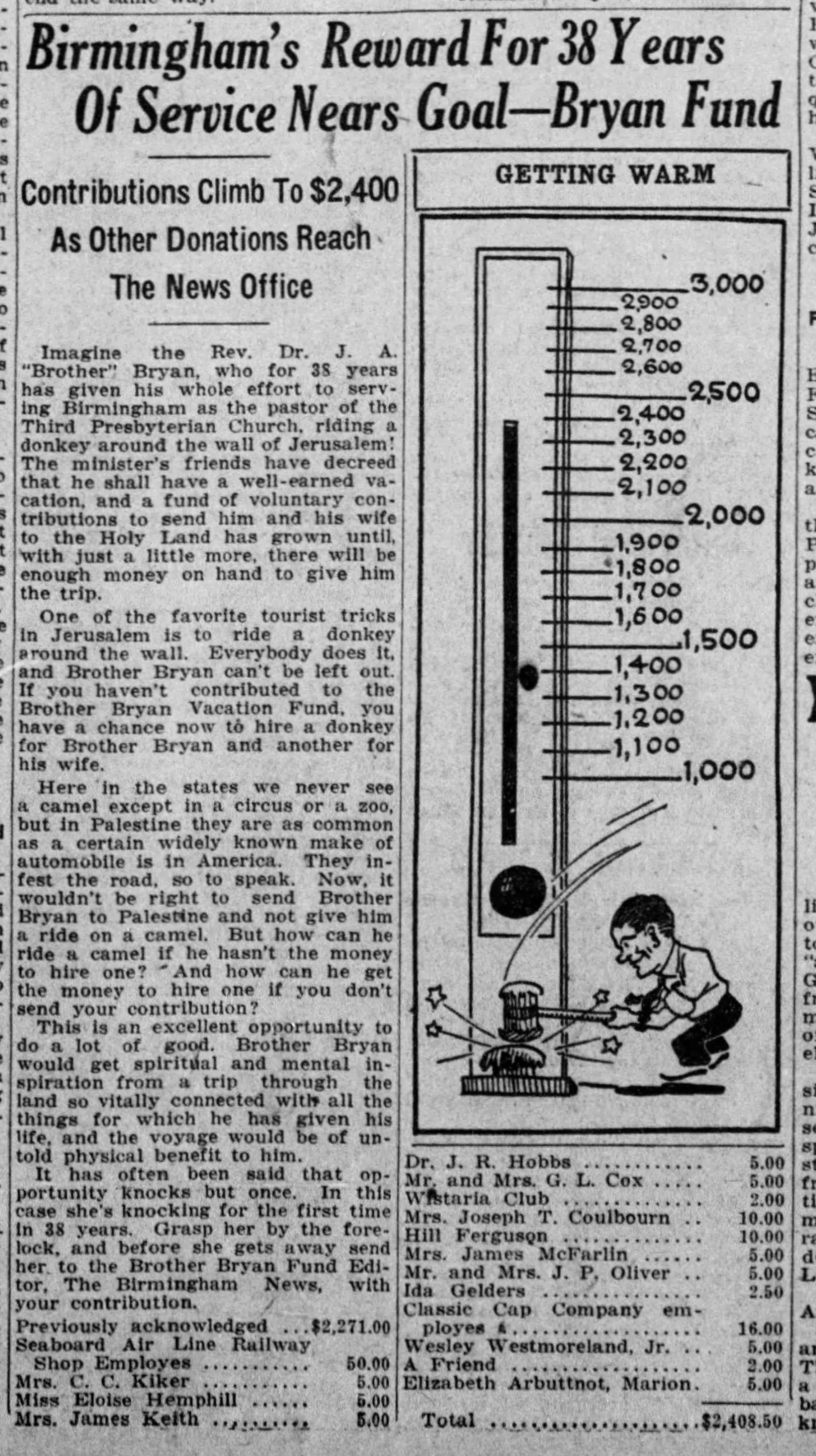 Birmingham's Reward For 38 Years of Service Nears Goal--Bryan Fund